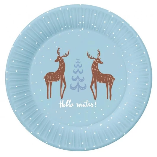 Karácsonyi Hello Winter Blue papírtányér 6 db-os 18 cm