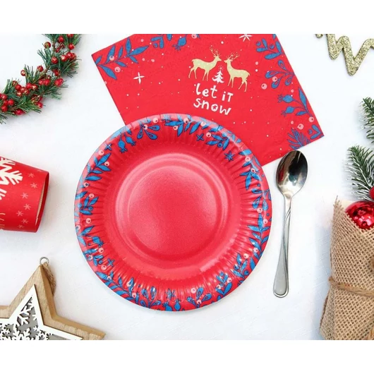 Karácsonyi Let It Snow papírtányér 6 db-os 18 cm
