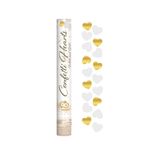 Szív Gold White Hearts konfetti kilövő 40 cm
