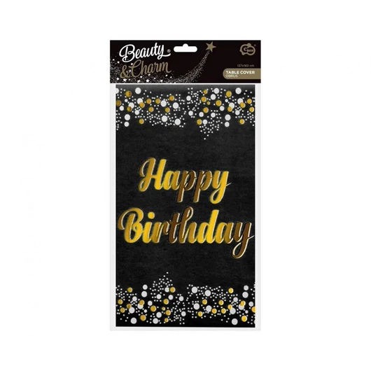Fekete Happy Birthday B&C Black fólia asztalterítő 137x183 cm