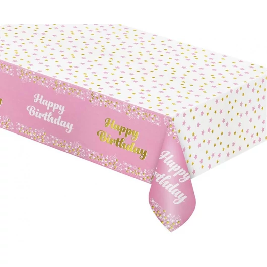 Rózsaszín Happy Birthday B&C Light Pink fólia asztalterítő 137x183 cm