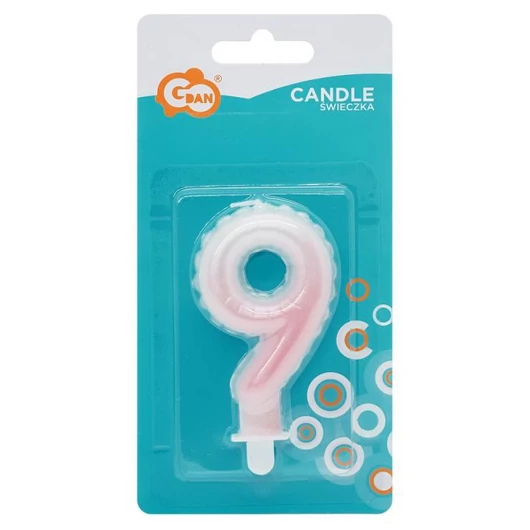 Fehér-Rózsaszín 9-es Ombre számgyertya, tortagyertya