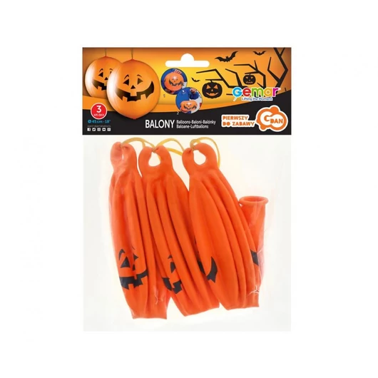 Halloween Tök Pumpkin léggömb, lufi 3 db-os 18 inch (45 cm) szalaggal