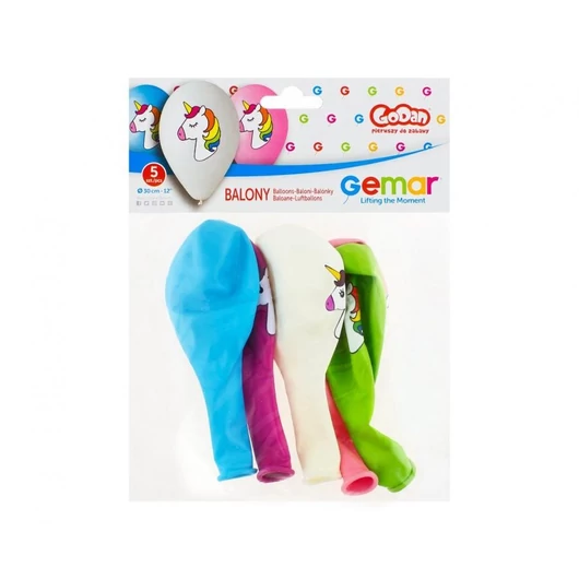 Unikornis Multicolor léggömb, lufi 5 db-os 12 inch (30cm)