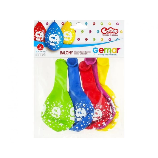 Happy Birthday 9 Star függő léggömb, lufi 5 db-os 12 inch (30 cm)