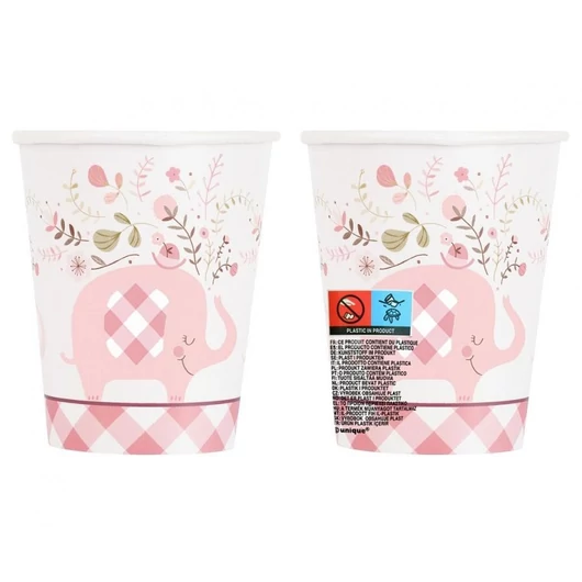 Rózsaszín Elefánt Floral papír pohár 8 db-os 266 ml
