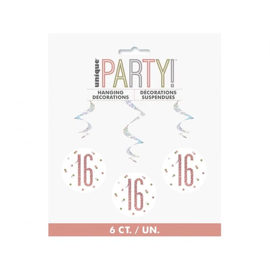 Happy Birthday 16 Holographic szalag dekoráció 6 db-os szett