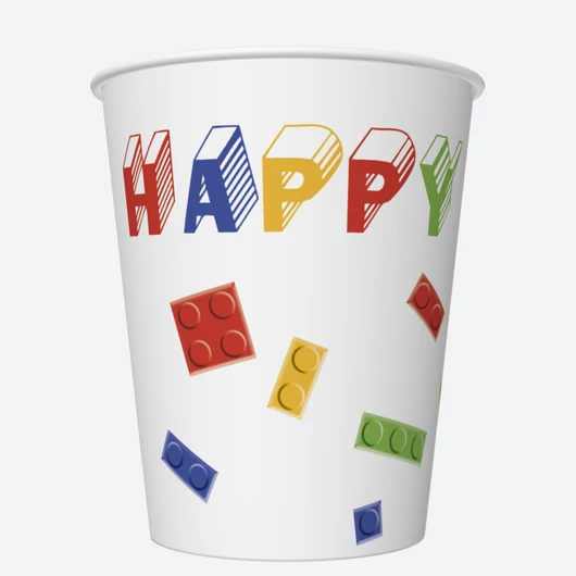 Happy Birthday Building Blocks papír pohár 8 db-os 250 ml