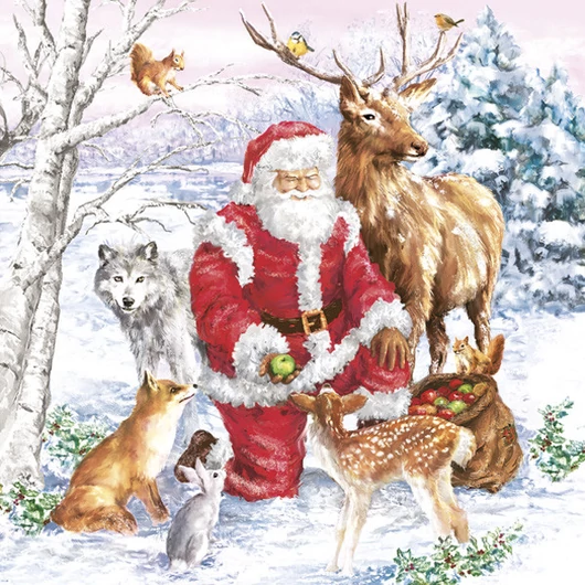 Karácsonyi Santa & Animals szalvéta 20 db-os 33x33 cm