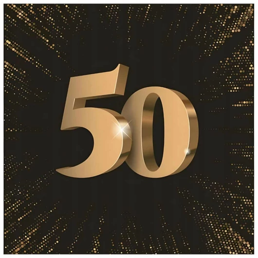 Happy Birthday 50 3D Black szalvéta 20 db-os 33x33 cm