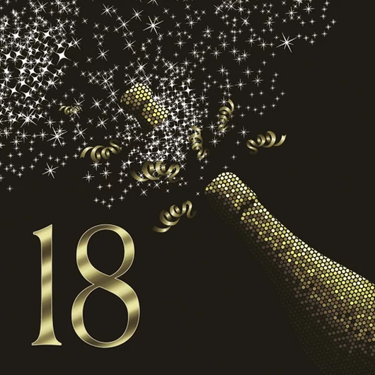 Happy Birthday 18 Golden Champagne szalvéta 20 db-os 33x33 cm
