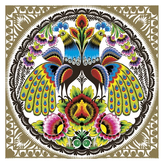 Állatos Folk Peacocks Gold szalvéta 20 db-os 33x33 cm