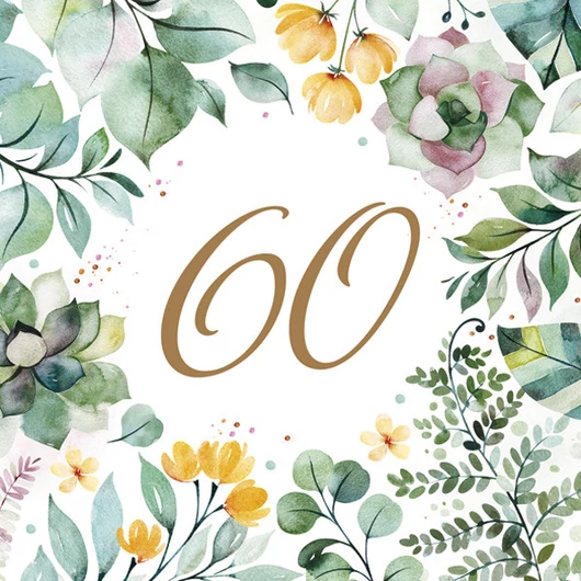 Happy Birthday 60 Floral Frame szalvéta 20 db-os 33x33 cm