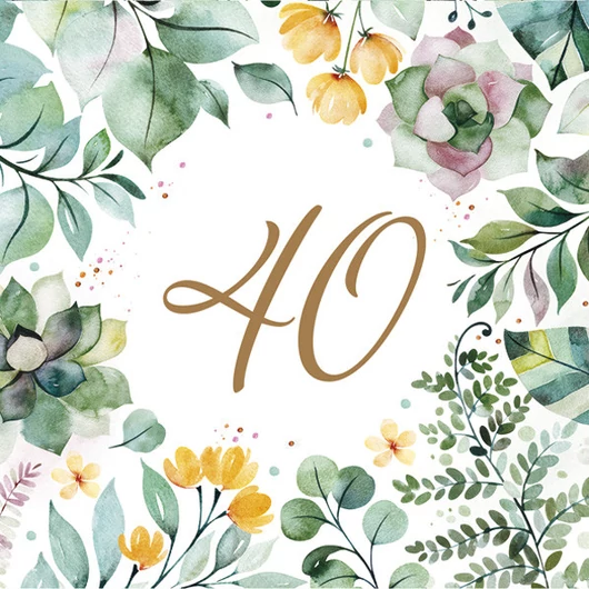 Happy Birthday 40 Floral Frame szalvéta 20 db-os 33x33 cm