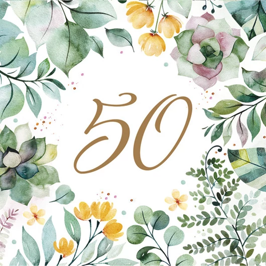 Happy Birthday 50 Floral Frame szalvéta 20 db-os 33x33 cm