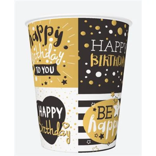 Happy Birthday Golden papír pohár 8 db-os 250 ml