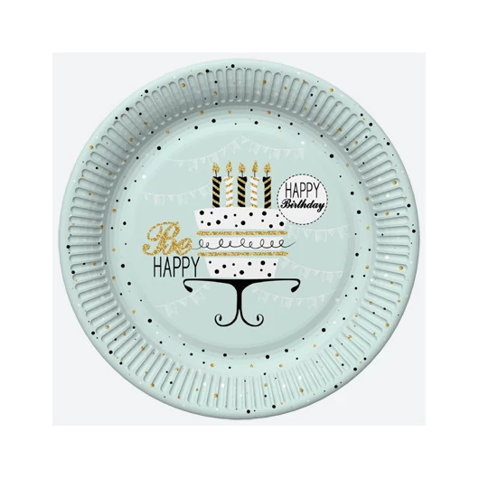 Happy Birthday Mint papírtányér 8 db-os 22,7 cm