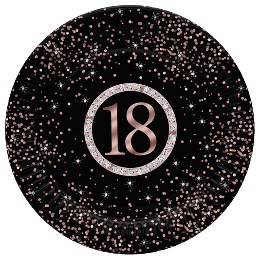 Happy Birthday 18 Rose Gold papírtányér 8 db-os 22,7 cm
