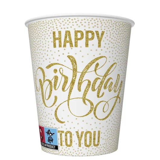 Happy Birthday Dotted Gold papír pohár 8 db-os 250 ml