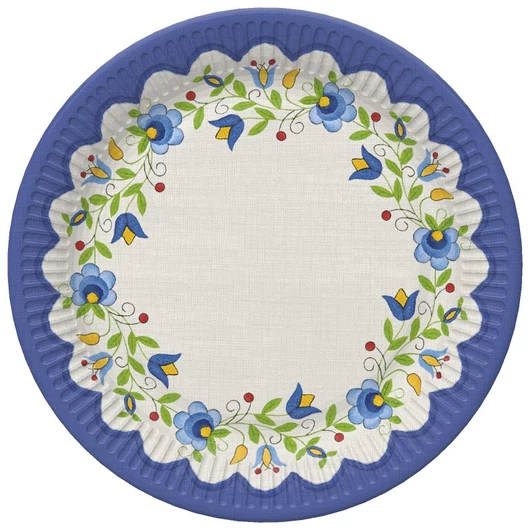 Hímzés Folk papírtányér 8 db-os 22,7 cm