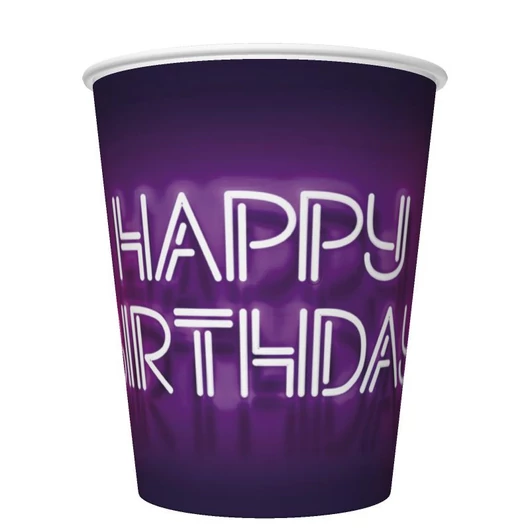 Happy Birthday Neon Cake papír pohár 8 db-os 250 ml