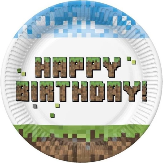 Happy Birthday Pixel Block papírtányér 8 db-os 18 cm