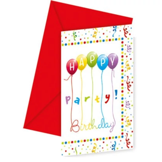 Happy Birthday Streamers party meghívó 6 db-os