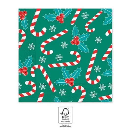 Karácsonyi Xmas Sugar Canes szalvéta 20 db-os 33x33 cm FSC