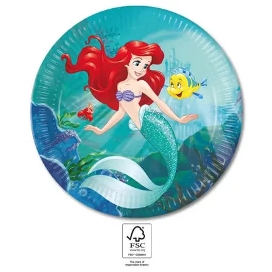 Disney Hercegnők Ariel Curious papírtányér 8 db-os 23 cm FSC