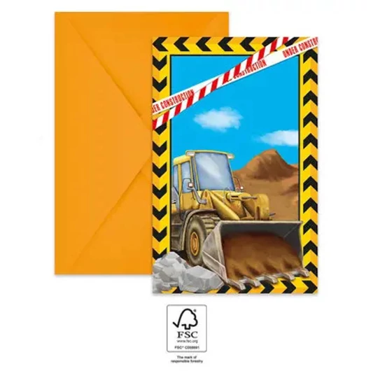 Építkezés Grabber party meghívó 6 db-os FSC