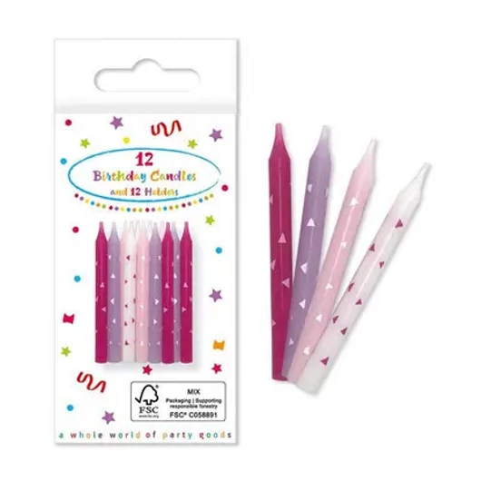 Happy Birthday Pink, Rózsaszín tortagyertya, gyertya szett 12 db-os