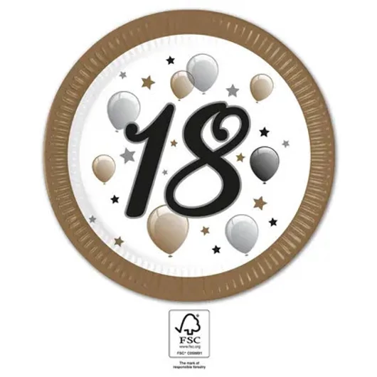 Happy Birthday 18 Milestone papírtányér 8 db-os 23 cm FSC