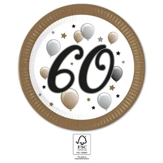 Happy Birthday 60 Milestone papírtányér 8 db-os 23 cm FSC