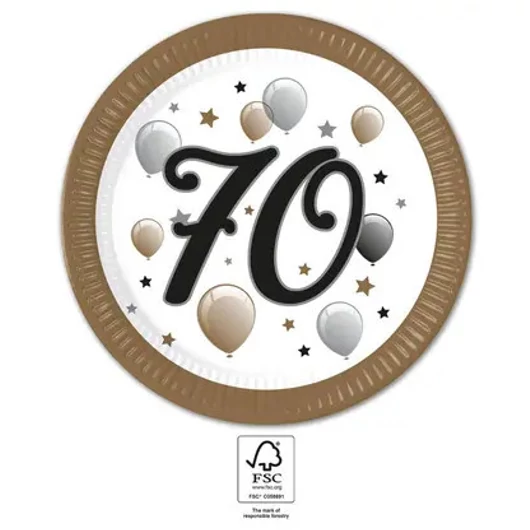 Happy Birthday 70 Milestone papírtányér 8 db-os 23 cm FSC