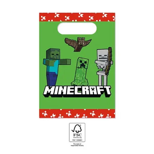 Minecraft Green papír ajándéktasak, ajándékzacskó 4 db-os