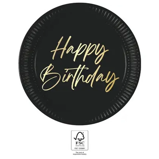 Happy Birthday Elegant papírtányér 8 db-os 23 cm FSC