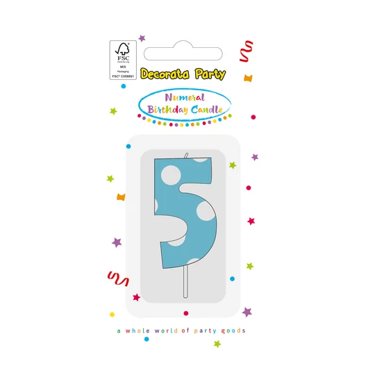 Színes Light Blue 5-ös tortagyertya, számgyertya