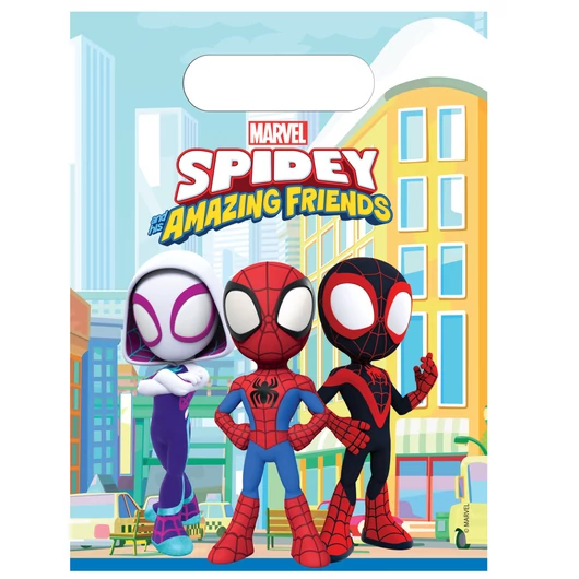 Pókember Spidey műanyag ajándéktasak, ajándékzacskó 6 db-os