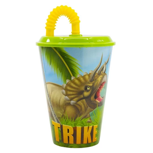 Dinoszaurusz T-Rex szívószálas pohár, műanyag 430 ml
