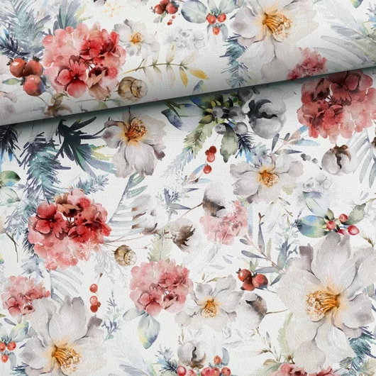 Prémium mintás pamutvászon, Karácsonyi virágcsokor  1,58 x 0,50 m