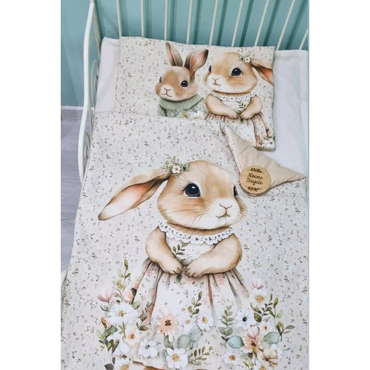 Prémium pamutvászon panel 75x100 cm, Édes nyuszik, nyuszilány